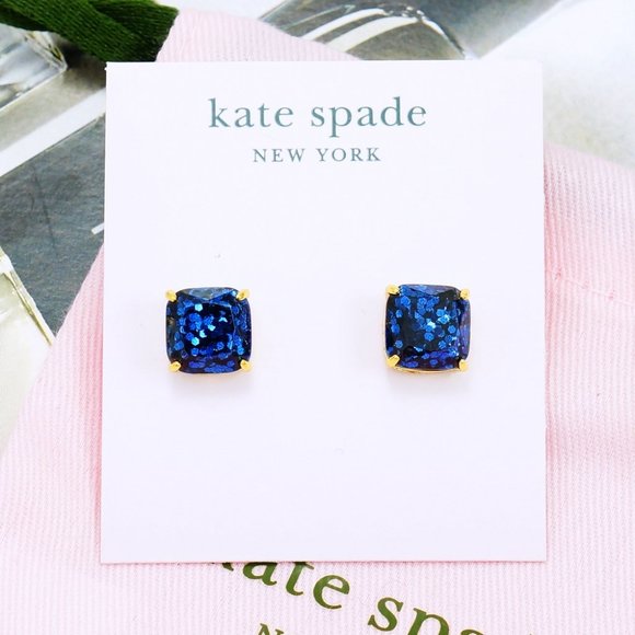 Kate Spade mini square Navy Blue glitter earrings